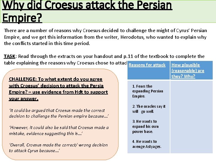 Why did Croesus attack the Persian Empire? There a number of reasons why Croesus
