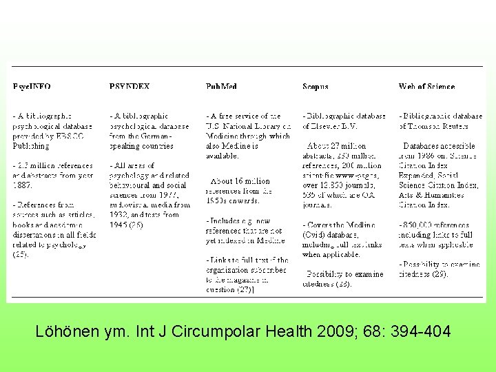 Löhönen ym. Int J Circumpolar Health 2009; 68: 394 -404 