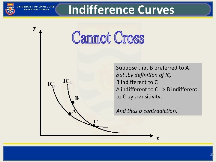 UNIVERSITY OF CAPE COAST - GHANA Indifference Curves Suppose that B preferred to A.