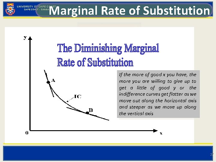 Marginal Rate of Substitution UNIVERSITY OF CAPE COAST - GHANA If the more of