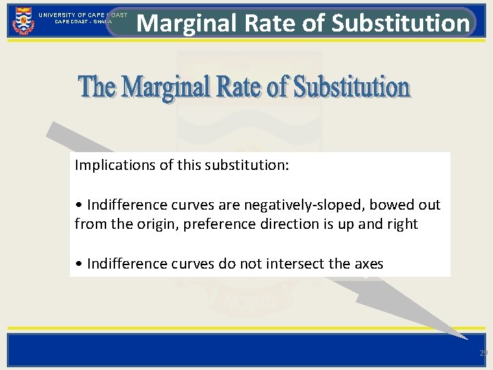 UNIVERSITY OF CAPE COAST - GHANA Marginal Rate of Substitution Implications of this substitution: