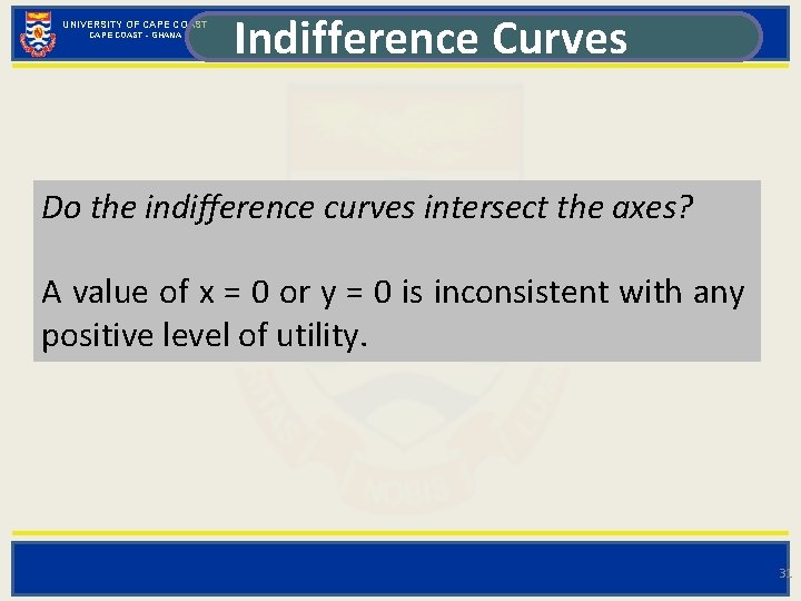 UNIVERSITY OF CAPE COAST - GHANA Indifference Curves Do the indifference curves intersect the