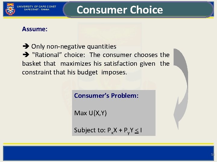 UNIVERSITY OF CAPE COAST - GHANA Consumer Choice Assume: Only non-negative quantities "Rational” choice:
