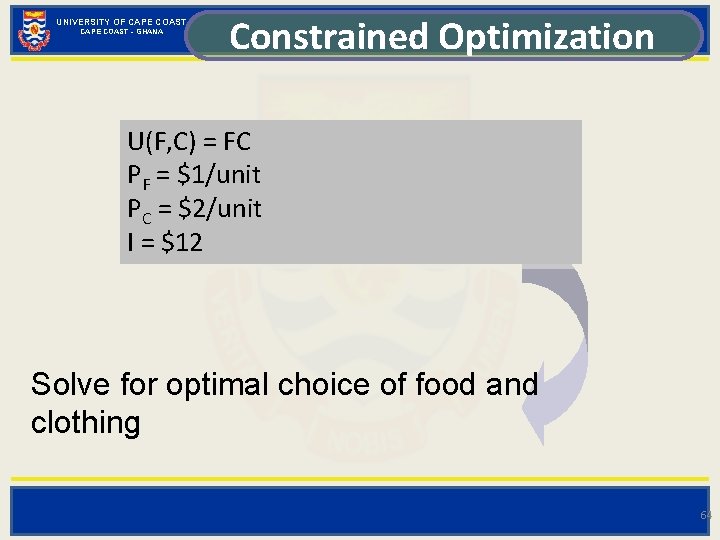 UNIVERSITY OF CAPE COAST - GHANA Constrained Optimization U(F, C) = FC PF =