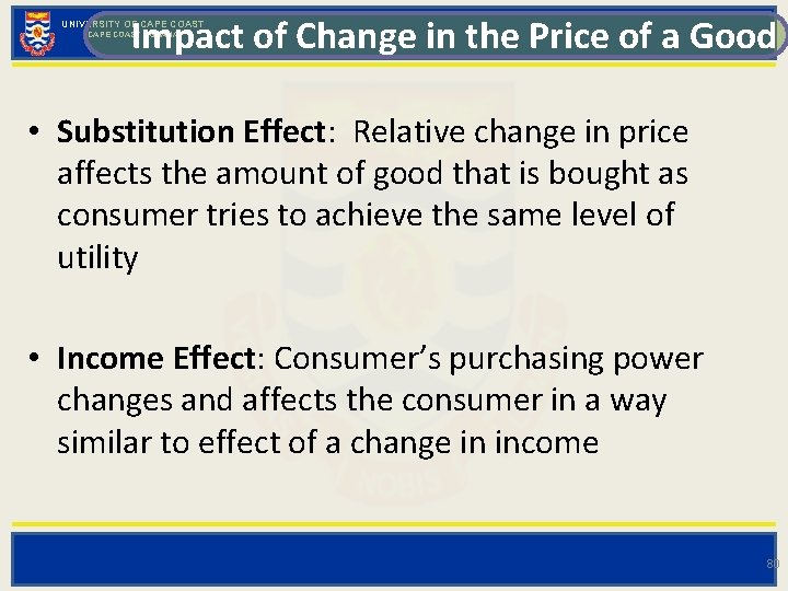 Impact of Change in the Price of a Good UNIVERSITY OF CAPE COAST -