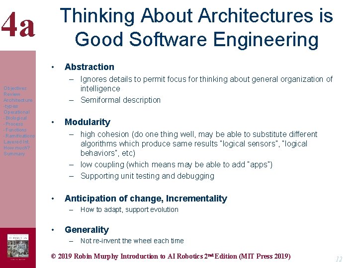 Thinking About Architectures is Good Software Engineering 4 a • Objectives Review Architecture -types
