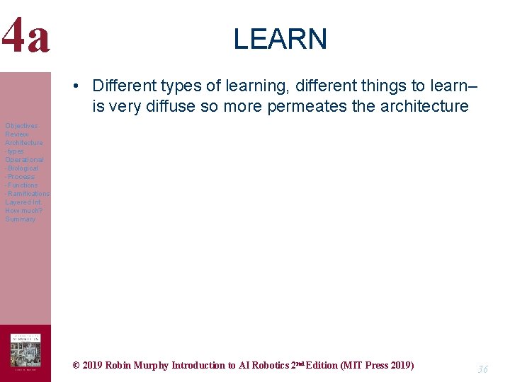 4 a LEARN • Different types of learning, different things to learn– is very