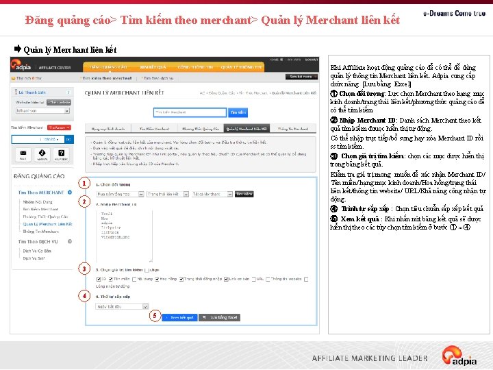 Đăng quảng cáo> Tìm kiếm theo merchant> Quản lý Merchant liên kết Khi Affiliate