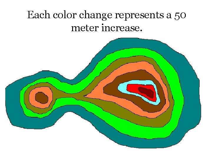 Each color change represents a 50 meter increase. 