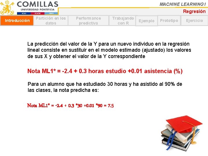 MACHINE LEARNING I Regresión Introducción Partición en los datos Performance predictiva Trabajando con R