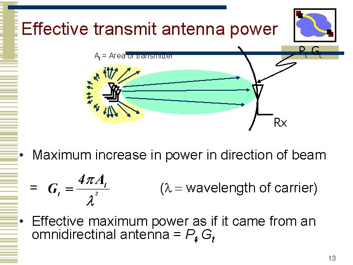 Effective transmit antenna power Pt G t At = Area of transmitter Tx Rx