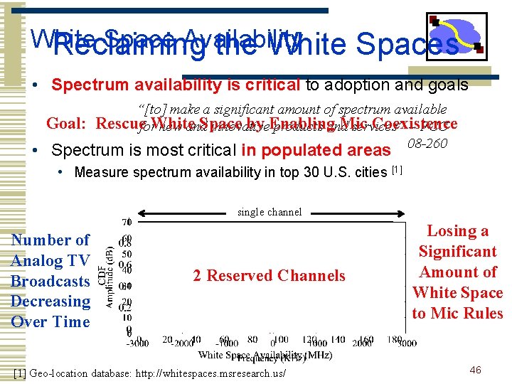 White Space Availability Reclaiming the White Spaces • Spectrum availability is critical to adoption