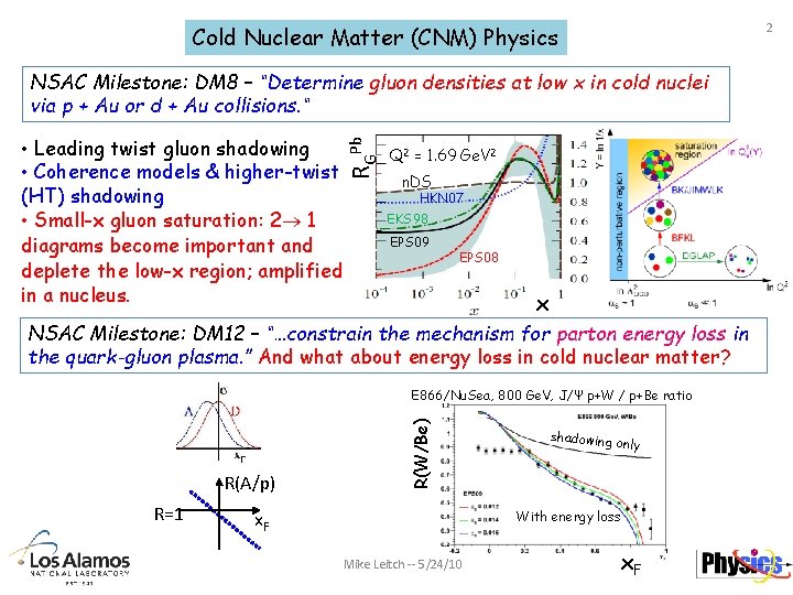 2 Cold Nuclear Matter (CNM) Physics • Leading twist gluon shadowing • Coherence models