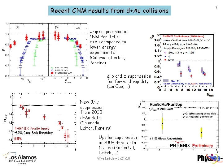 Recent CNM results from d+Au collisions J/ suppression in CNM for RHIC d+Au compared