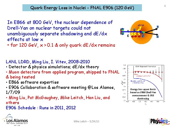 Quark Energy Loss in Nuclei - FNAL E 906 (120 Ge. V) In E