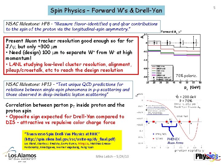 5 Spin Physics – Forward W’s & Drell-Yan NSAC Milestone: HP 8 – “Measure