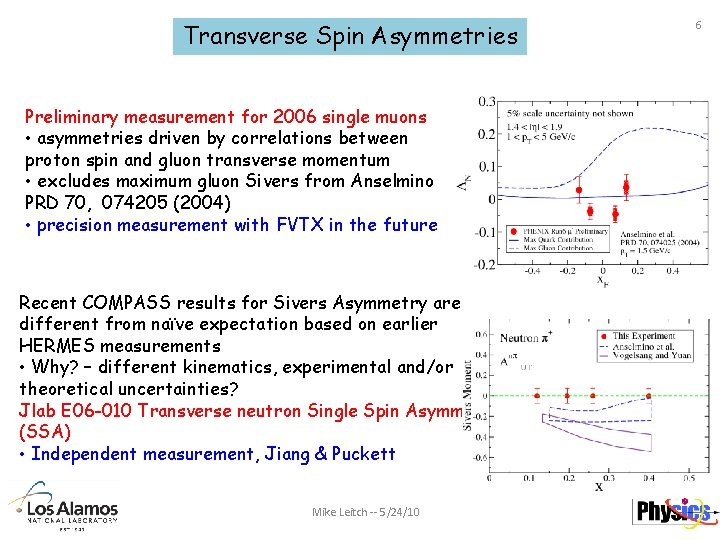 Transverse Spin Asymmetries Preliminary measurement for 2006 single muons • asymmetries driven by correlations