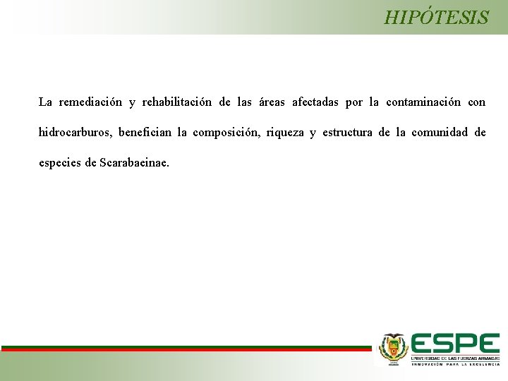 HIPÓTESIS La remediación y rehabilitación de las áreas afectadas por la contaminación con hidrocarburos,