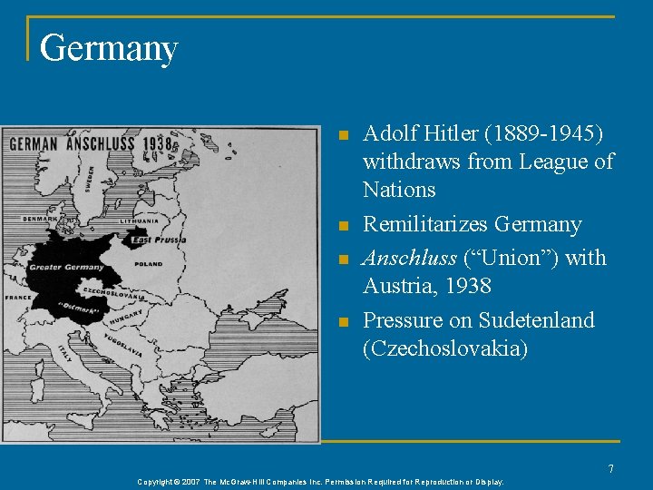 Germany n n Adolf Hitler (1889 -1945) withdraws from League of Nations Remilitarizes Germany Germany n n Adolf Hitler (1889 -1945) withdraws from League of Nations Remilitarizes Germany