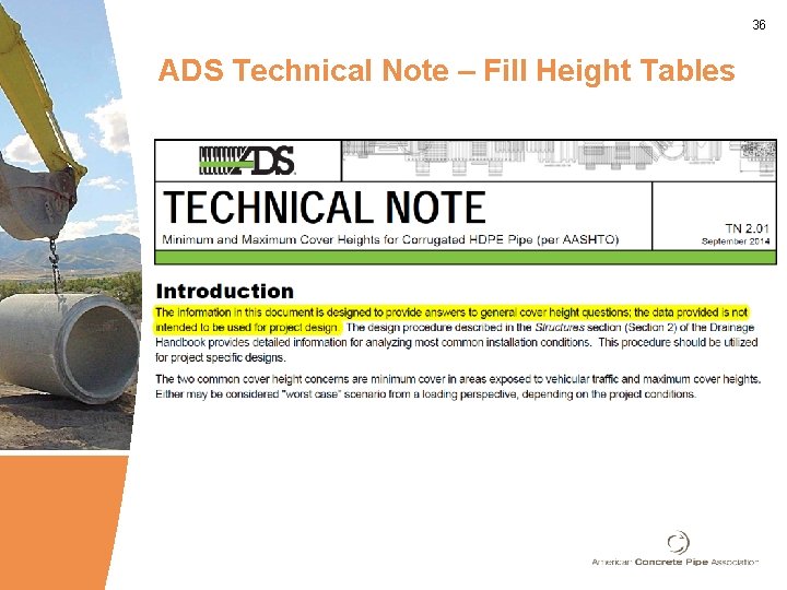 36 ADS Technical Note – Fill Height Tables 