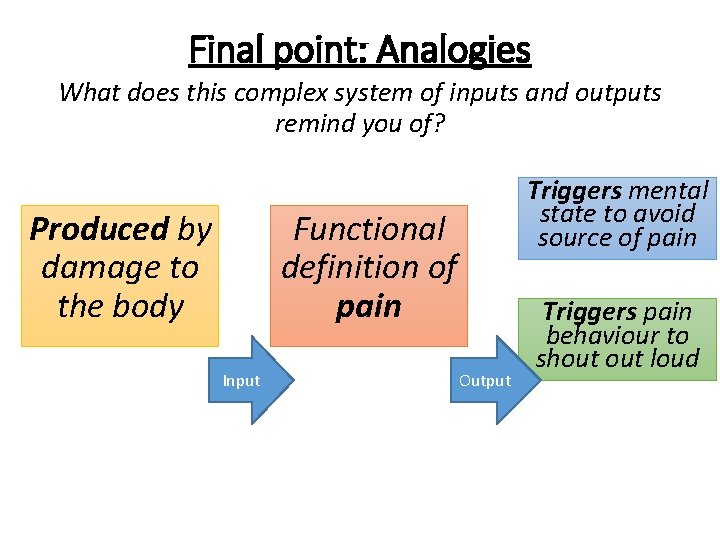 Final point: Analogies What does this complex system of inputs and outputs remind you