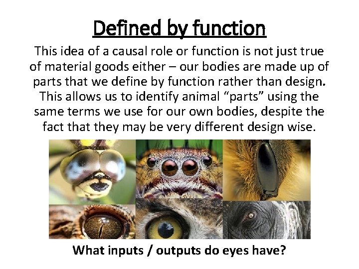 Defined by function This idea of a causal role or function is not just