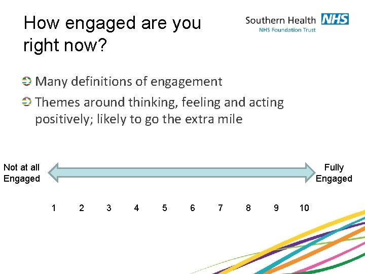 How engaged are you right now? Many definitions of engagement Themes around thinking, feeling