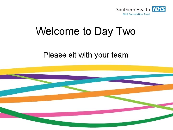 Welcome to Day Two Please sit with your team 