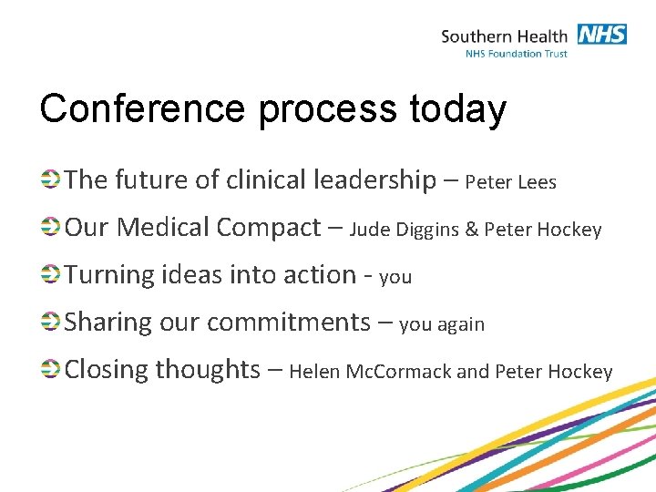 Conference process today The future of clinical leadership – Peter Lees Our Medical Compact