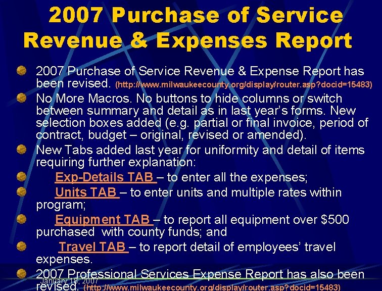 2007 Purchase of Service Revenue & Expenses Report 2007 Purchase of Service Revenue &