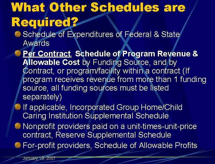 What Other Schedules are Required? Schedule of Expenditures of Federal & State Awards Per