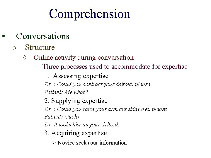 Comprehension • Conversations » Structure ◊ Online activity during conversation – Three processes used