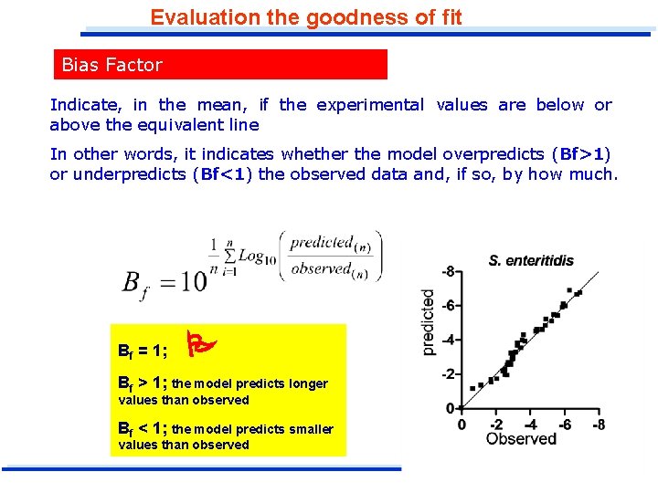 Evaluation the goodness of fit Bias Factor Indicate, in the mean, if the experimental