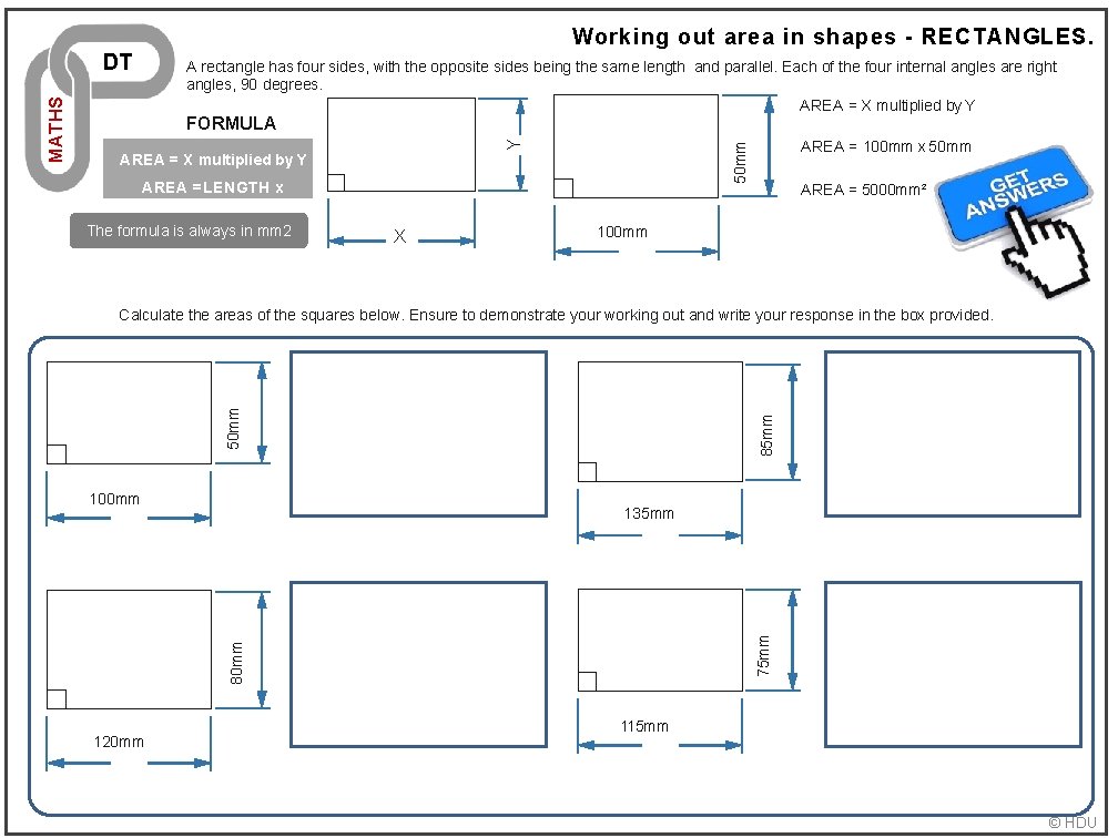 Working out area in shapes - RECTANGLES. A rectangle has four sides, with the