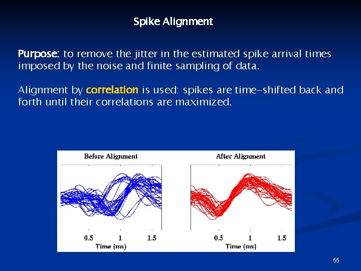 Spike Alignment Purpose: to remove the jitter in the estimated spike arrival times imposed