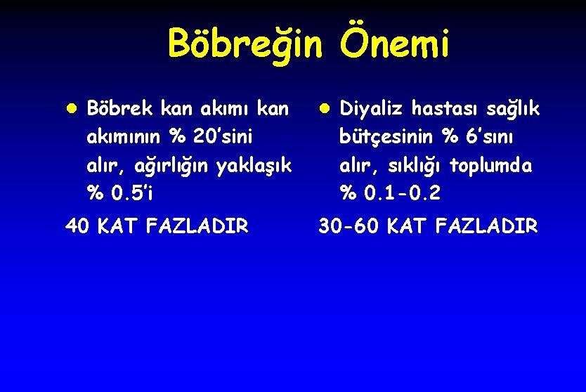 Böbreğin Önemi l Böbrek kan akımının % 20’sini alır, ağırlığın yaklaşık % 0. 5’i