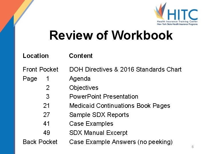 Review of Workbook Location Front Pocket Page 1 2 3 21 27 41 49