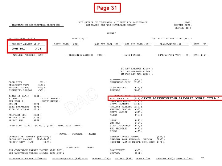 Page 31 NON PAY N 01 D C A STATE DETERMINATION DISABLED ADULT CHILD