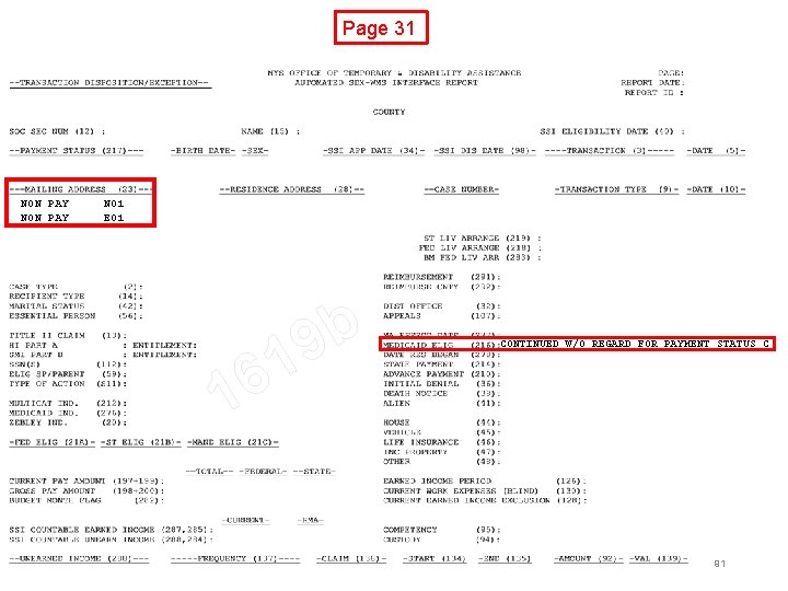 Page 31 NON PAY N 01 E 01 1 1 6 b 9 CONTINUED
