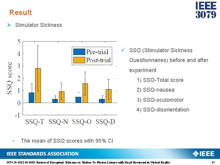 Result Ø Simulator Sickness ü SSQ (Stimulator Sickness Questionnaires) before and after experiment 1)