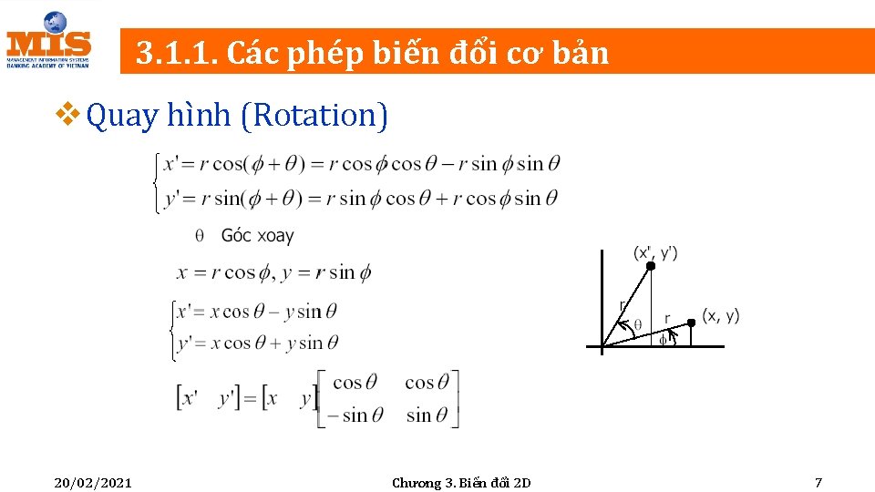 3. 1. 1. Các phép biến đổi cơ bản v Quay hình (Rotation) 20/02/2021