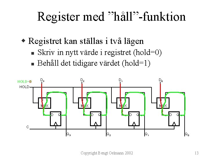 Register med ”håll”-funktion w Registret kan ställas i två lägen n n HOLD=0 HOLD=1