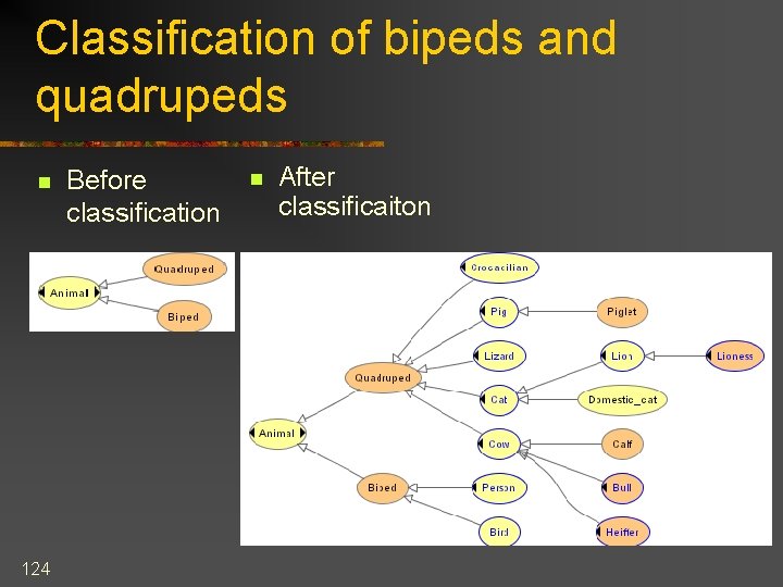 Classification of bipeds and quadrupeds n 124 Before classification n After classificaiton 