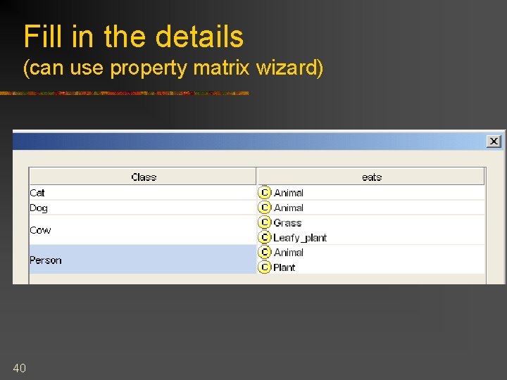 Fill in the details (can use property matrix wizard) 40 