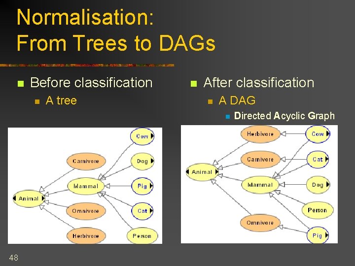 Normalisation: From Trees to DAGs n Before classification n A tree n After classification