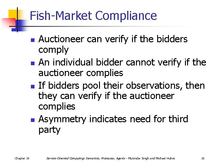 Fish-Market Compliance n n Chapter 18 Auctioneer can verify if the bidders comply An