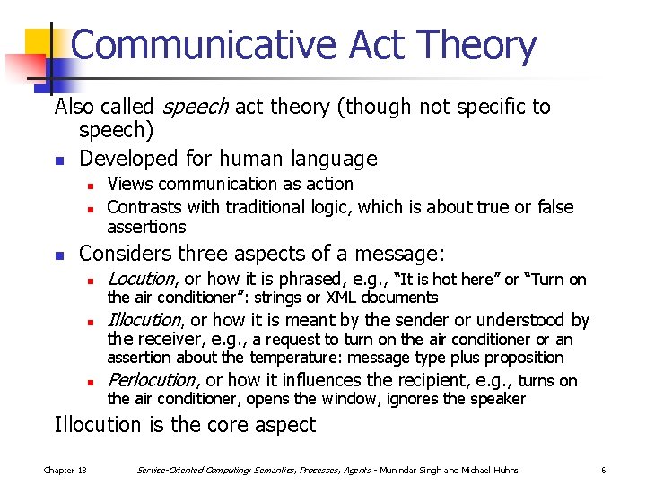 Communicative Act Theory Also called speech act theory (though not specific to speech) n