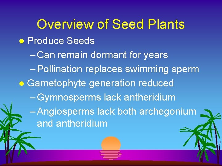 Overview of Seed Plants Produce Seeds – Can remain dormant for years – Pollination