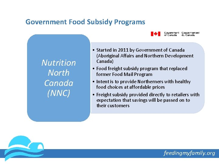 Government Food Subsidy Programs Nutrition North Canada (NNC) • Started in 2011 by Government