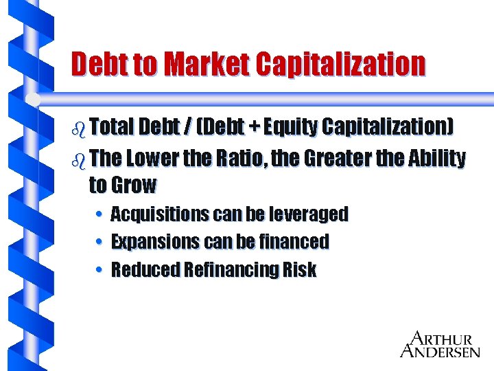 Debt to Market Capitalization b Total Debt / (Debt + Equity Capitalization) b The